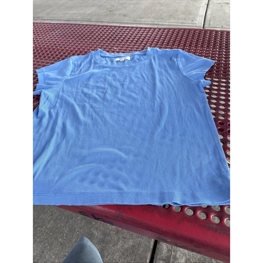 Madewell Short Sleeve Ribbed Cotton Spandex T-Shirt Women Medium Sea Blue
